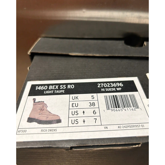New Men\'s Dr. Martens Rick Owens x 1460 Bex Suede Boot \'Light Taupe size US 6